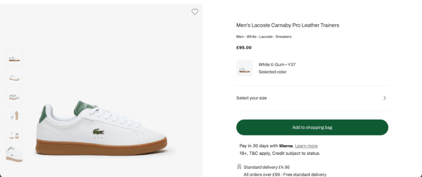 Lacoste shoes product display page.