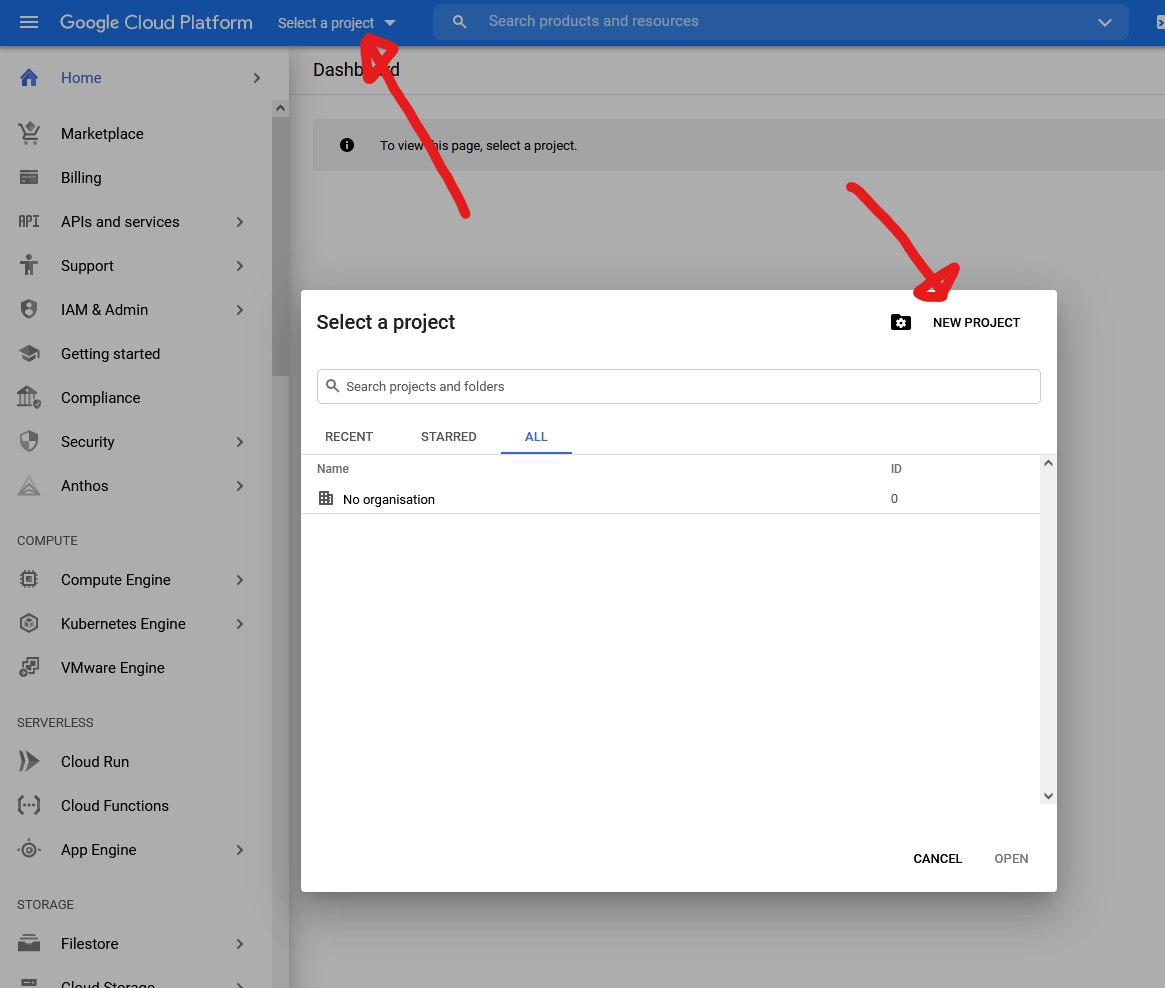 How to create a new project in Google Cloud Platform
