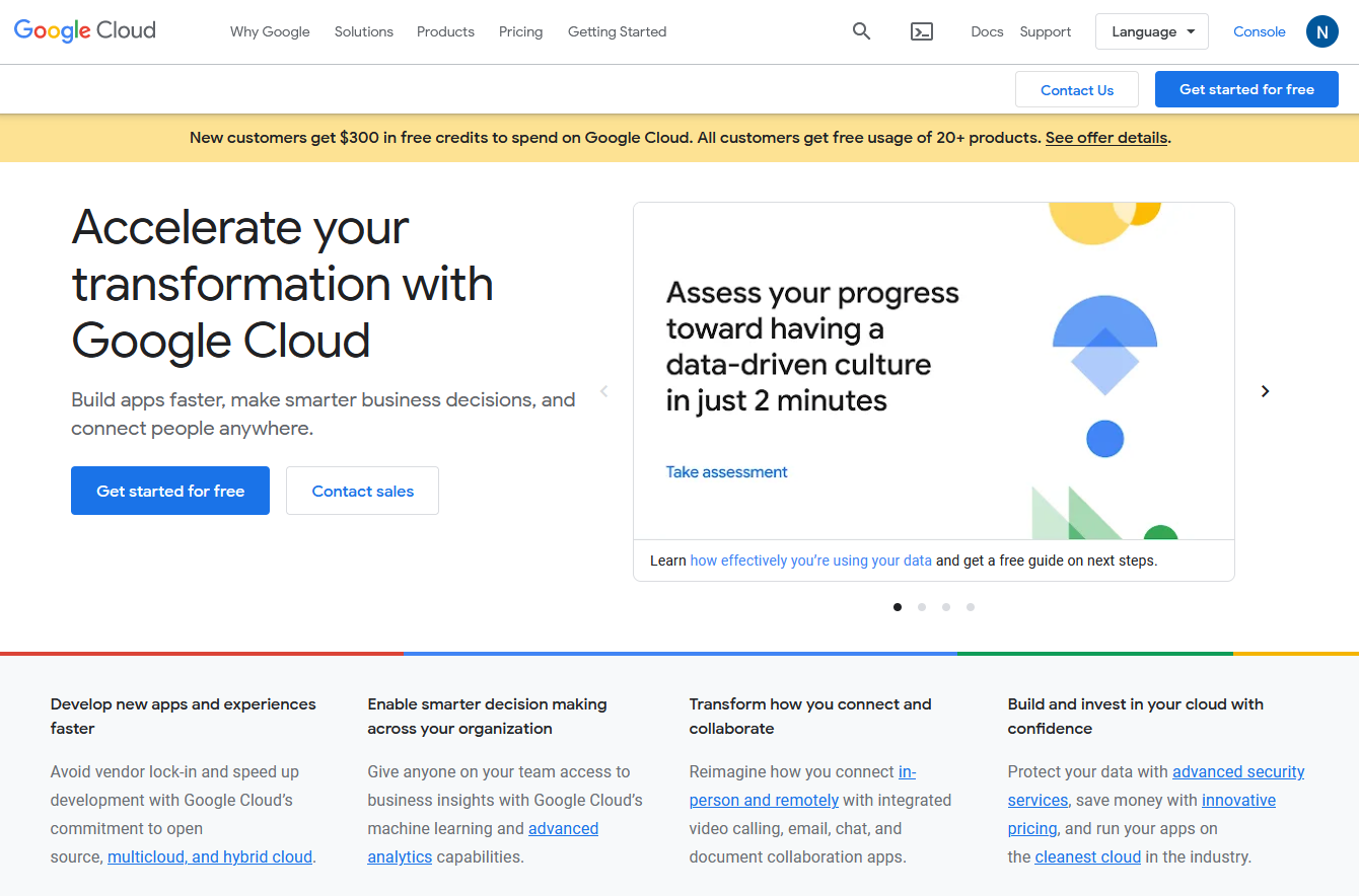 Screenshot of Google Cloud Platform homepage
