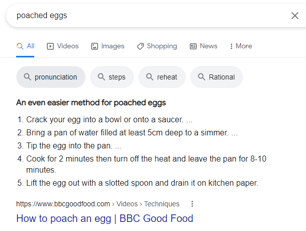 Google featured snippet showing steps of the process.