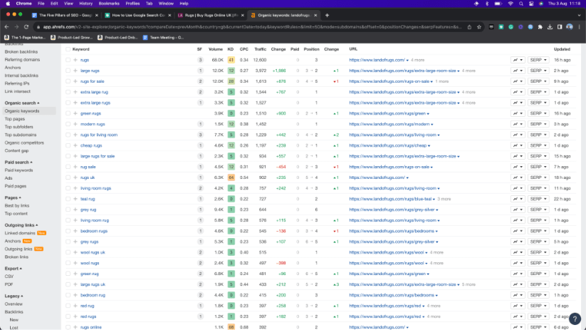 Ahrefs organic keywords report.