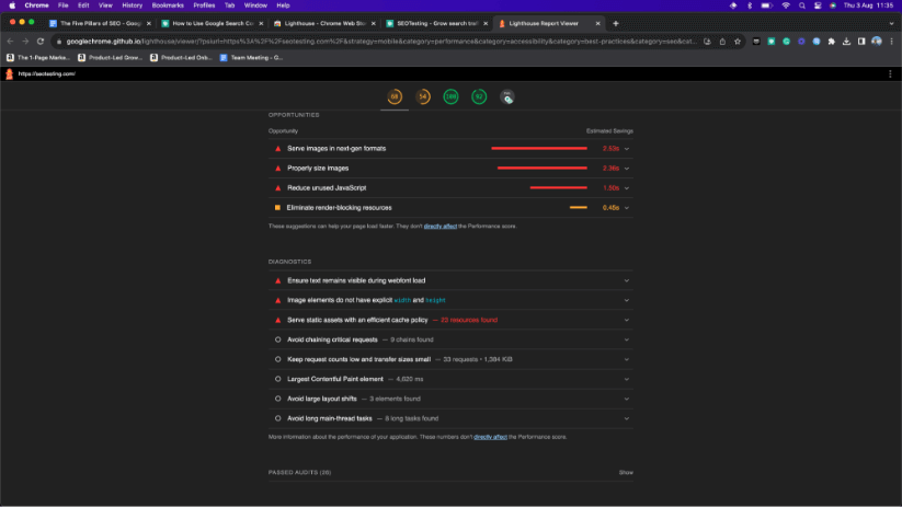 Google Lighthouse performance suggestions.