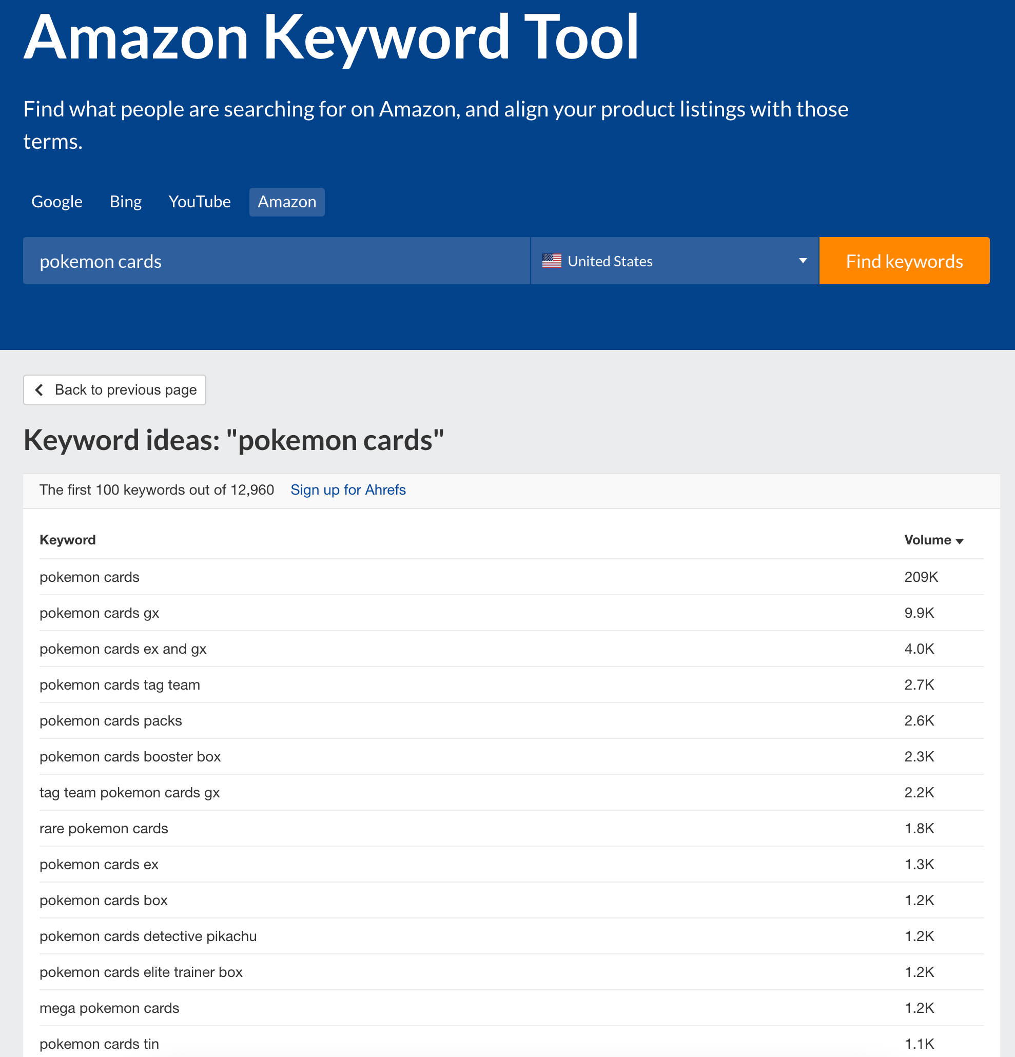 Amazon search clearance volume tool