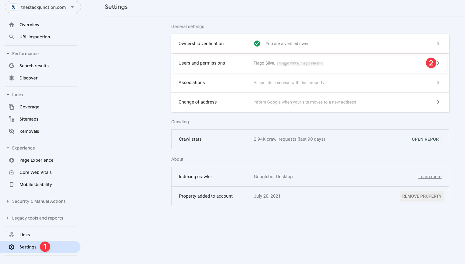 Steps to add new users on Google Search Console.