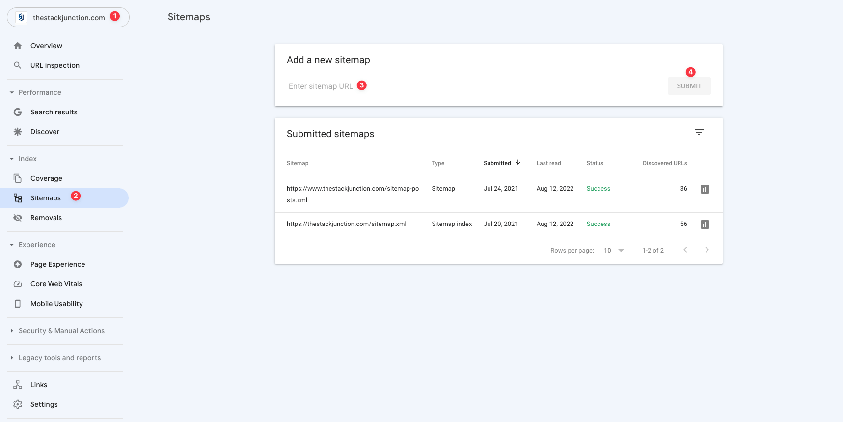 Steps to submit a new sitemaps on Google Search Console.