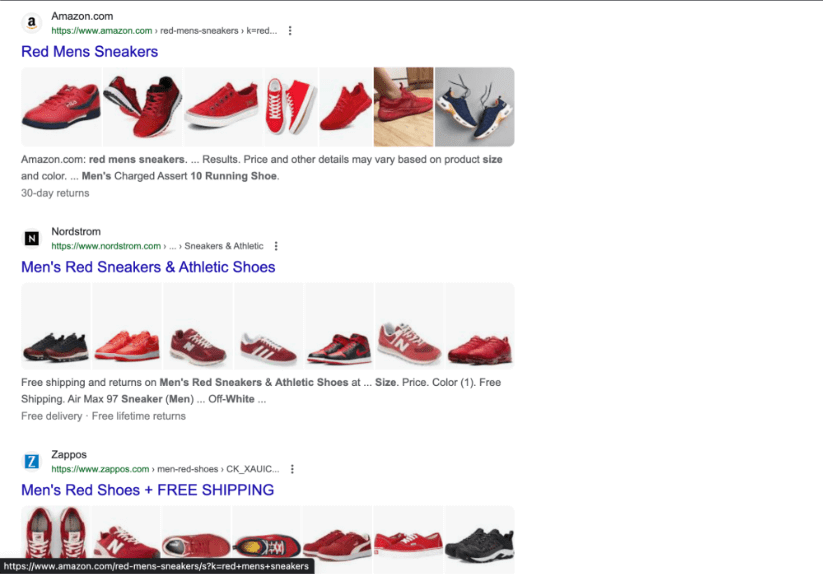 Google SERP for the 'men's black running shoes size 13'.