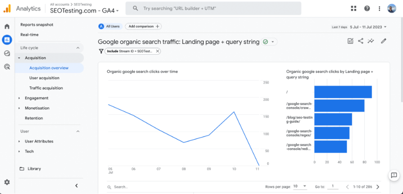 Google Organic search traffic report.
