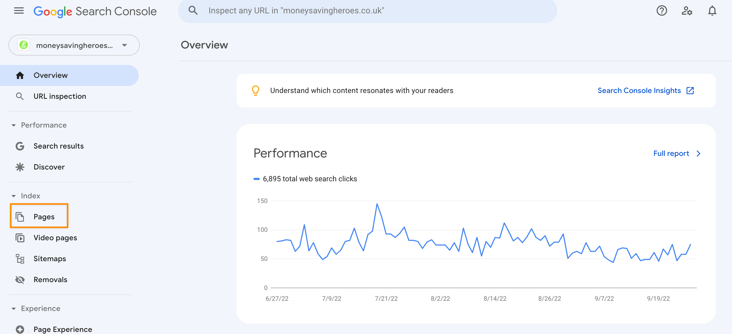 Where to page indexing status on Google Search Console.