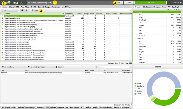Steps to export a Screamingfrog report.