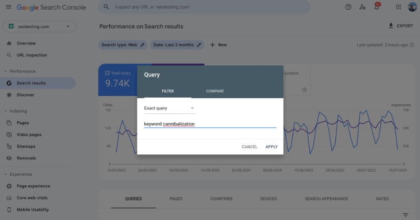 Exact query filter on Google Search Console.