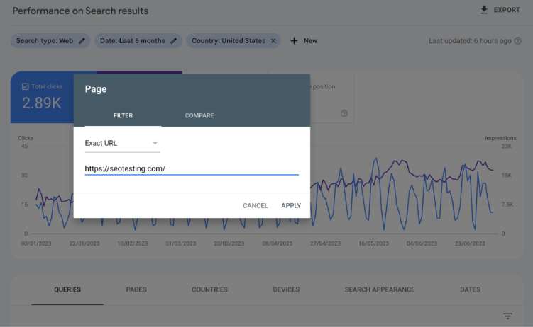 Exact match URL filter on Performance report.