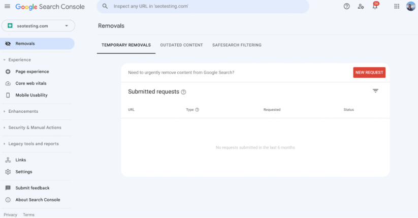 Page removal tool on Google Search Console.