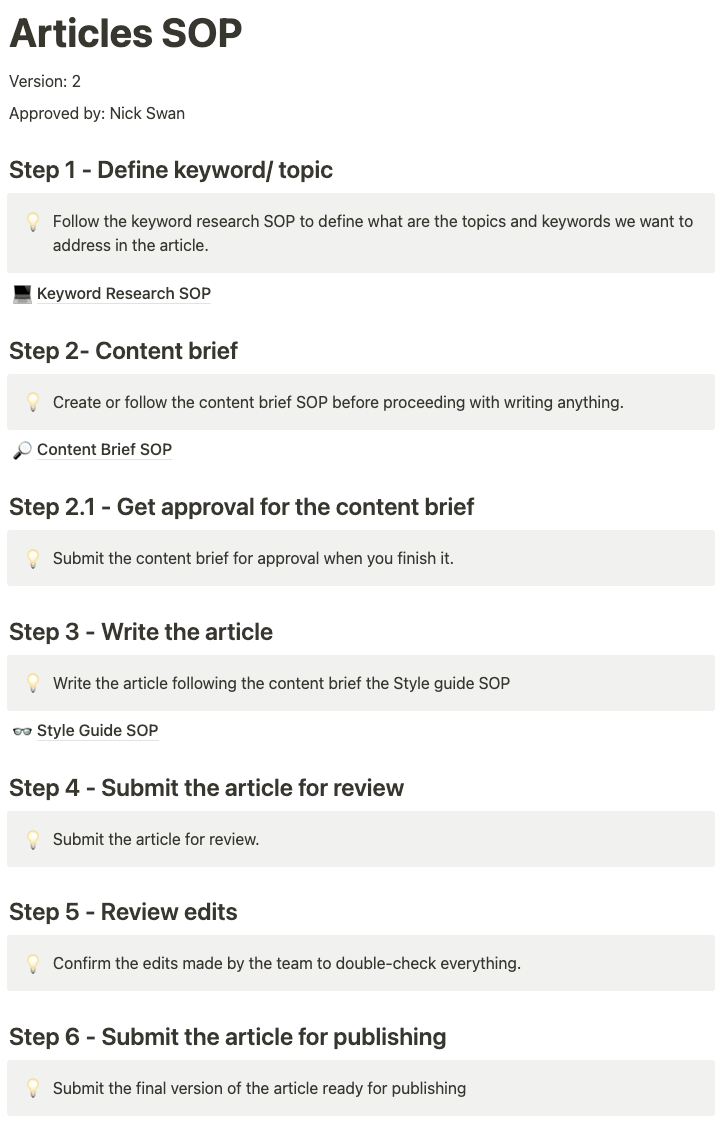 SOP for content publishing example.