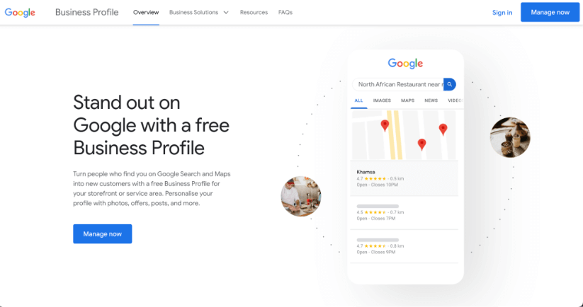 Google landing page to start creating a Business Profile.