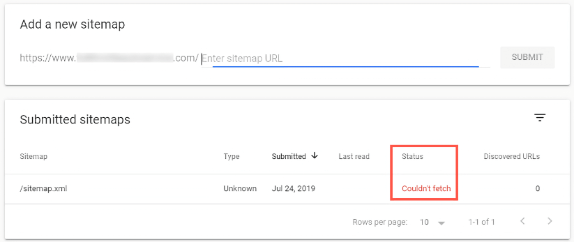 Google Search Console cannot fetch sitemap example.