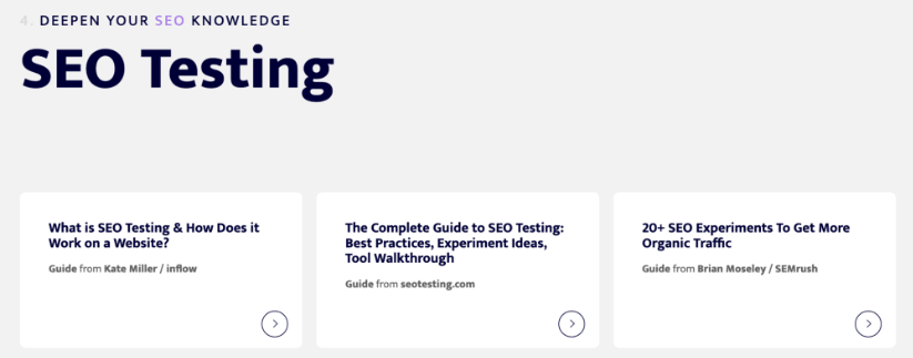Learningseo.io website section about SEO testing.