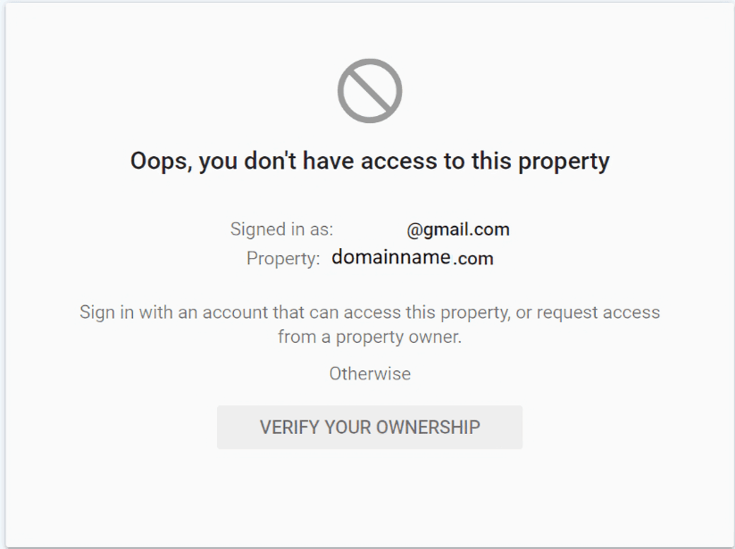 Window showing user doesn't have access to Google Search Console property.