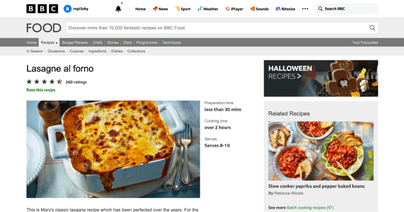 BBC website for the article about a lasagna recipe