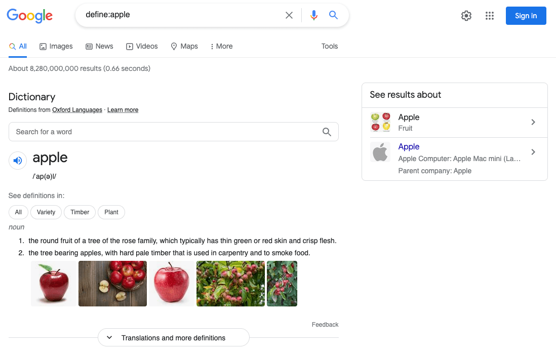 Example of define Google search operator.