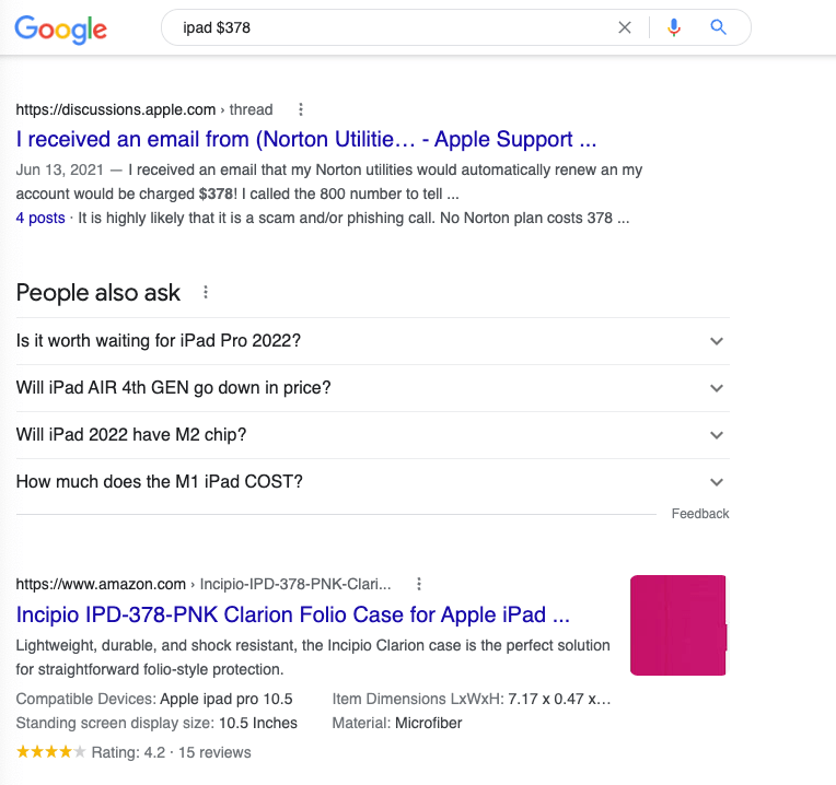 Example of price Google search operator.