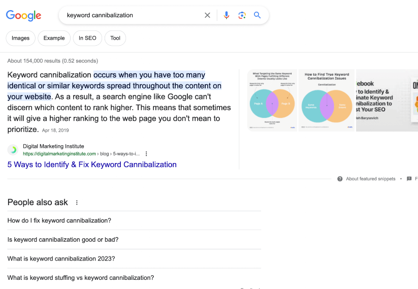 Google search for query Keyword cannibalization.