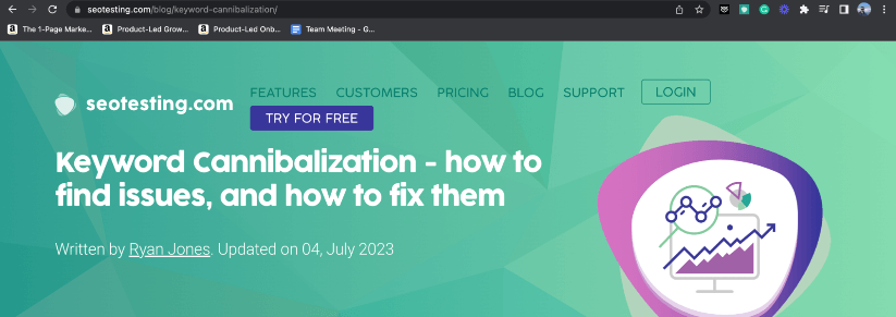 Header of the article on SEOTesting's blog about keyword cannibalization.