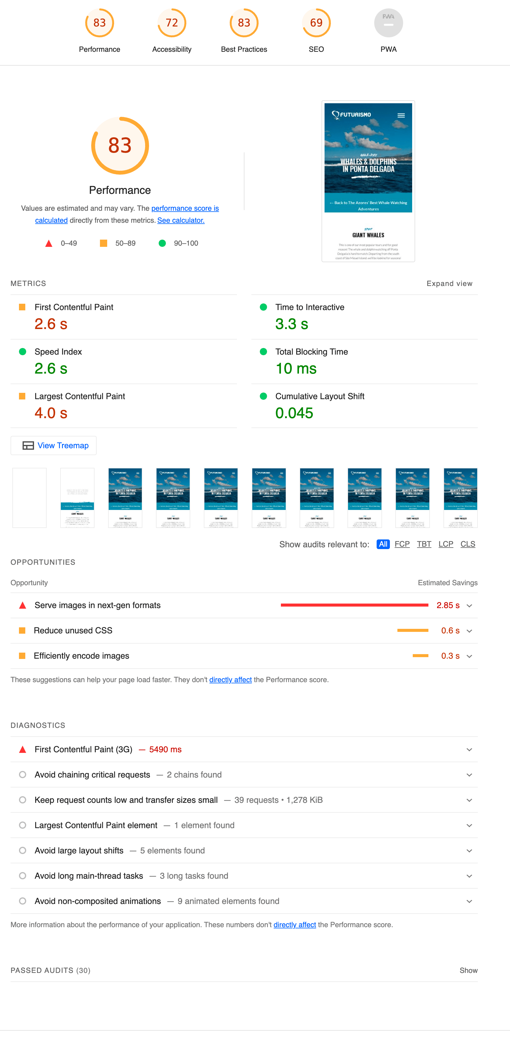 Lighthouse report screenshot.