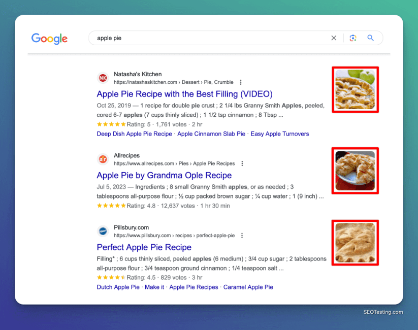 Google SERP feature thumbnails.