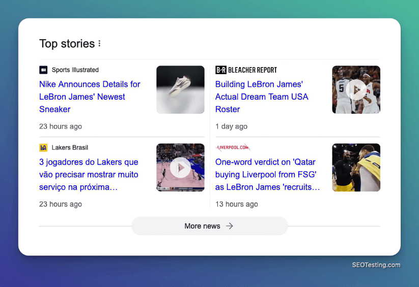 Google top stories SERP feature.