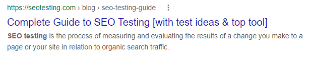 Screenshot of a Google search result with the regular title and meta description strucutre.