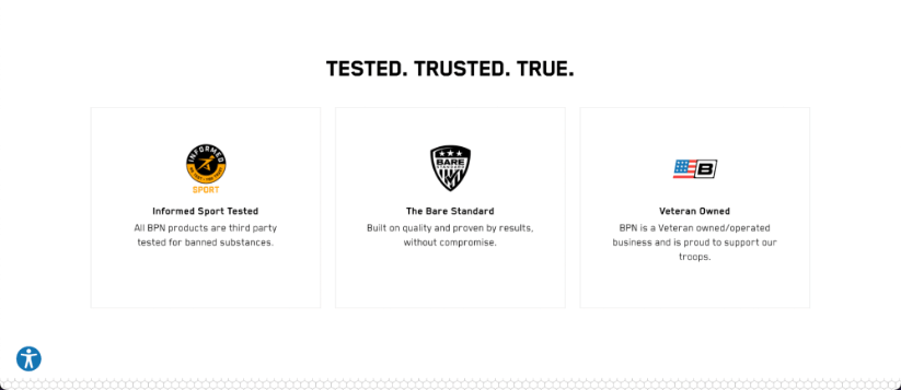Product display page trust signals using badges.