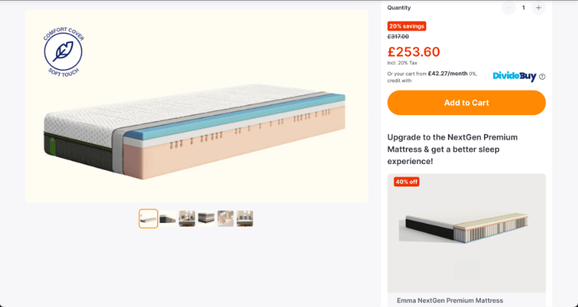 Emma mattress price showcase.