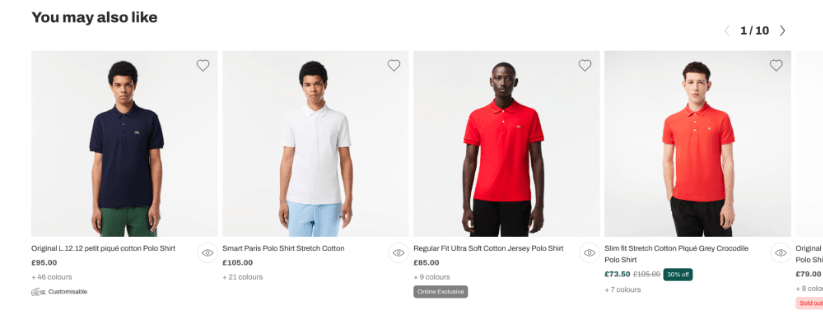 Lacoste product display page recommendations.