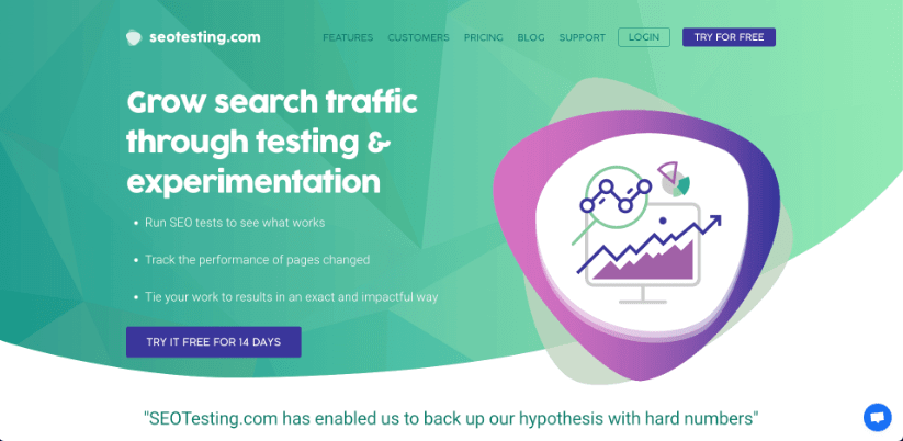 SEOTesting's website home page.