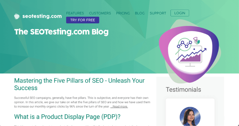 SEOTesting's blog page.