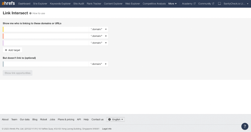 ahrefs link interesect page to enter domains.