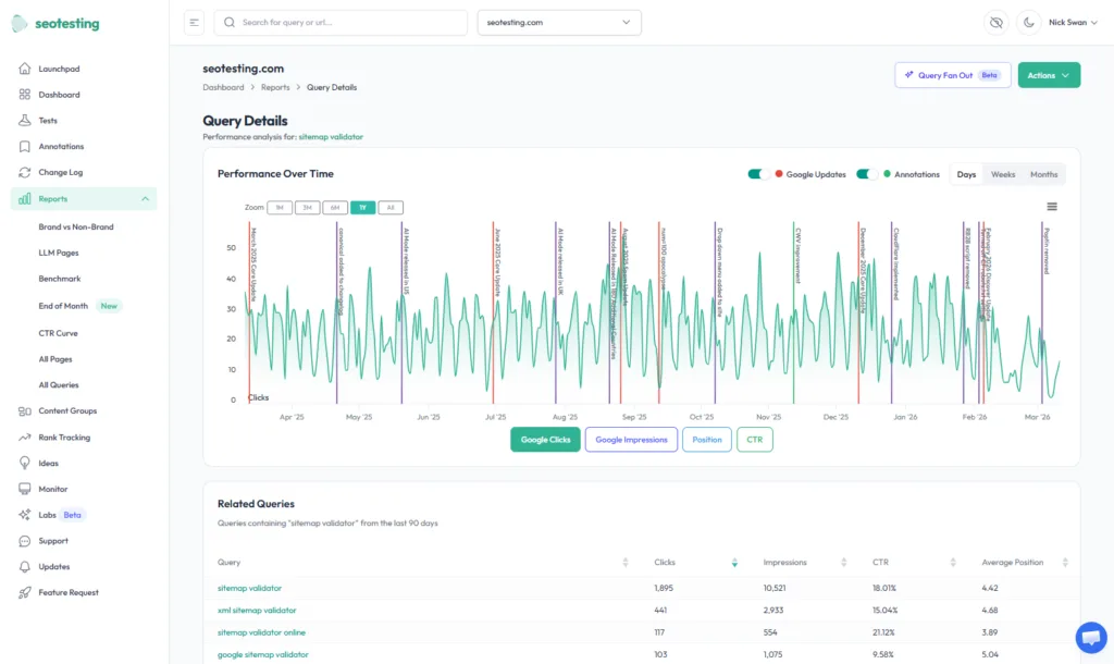 Query Details view in SEOTesting