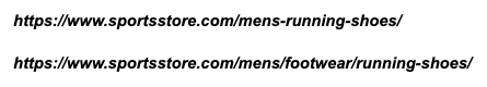 Examples of clean SEO-friendly category URLs with clear paths and readable slugs for men's running shoes