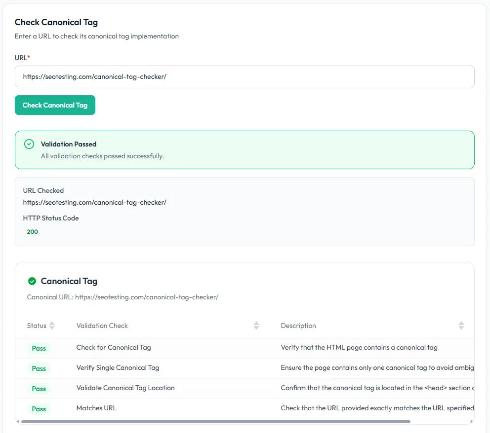 Canonical Tag Checker